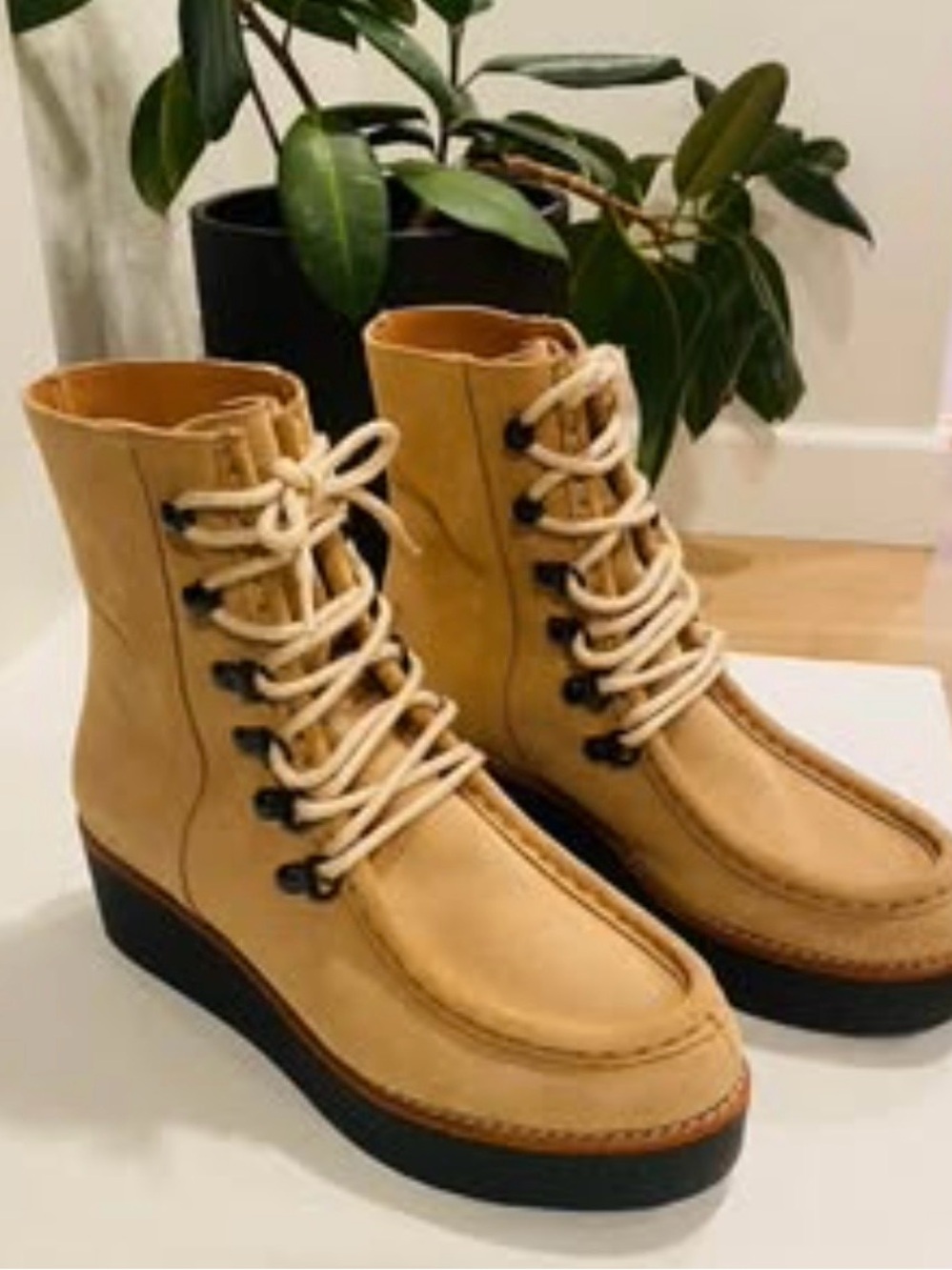 Anthropologie Tan Lace-Up Leather Ankle Boots